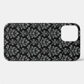 Feuille Damask Pattern Grau auf schwarz Case-Mate iPhone Hülle (Rückseite (Horizontal))