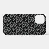 Feuille Damask Pattern Grau auf schwarz Case-Mate iPhone Hülle (Rückseite (Horizontal))