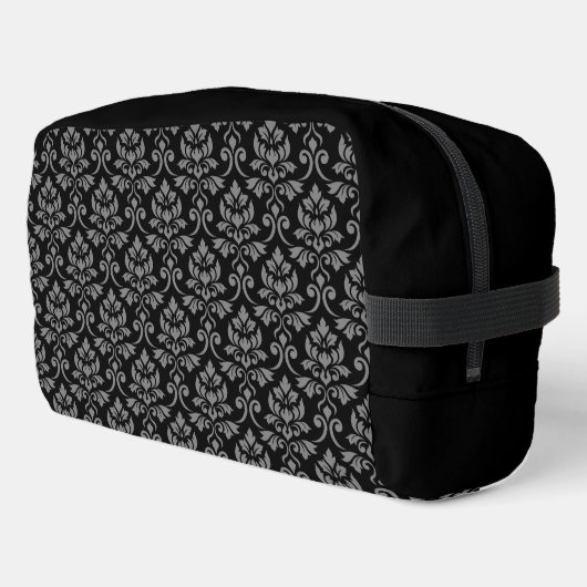 Feuille Damask Pattern Grau auf schwarz Waschbeutel (Linke Seite)