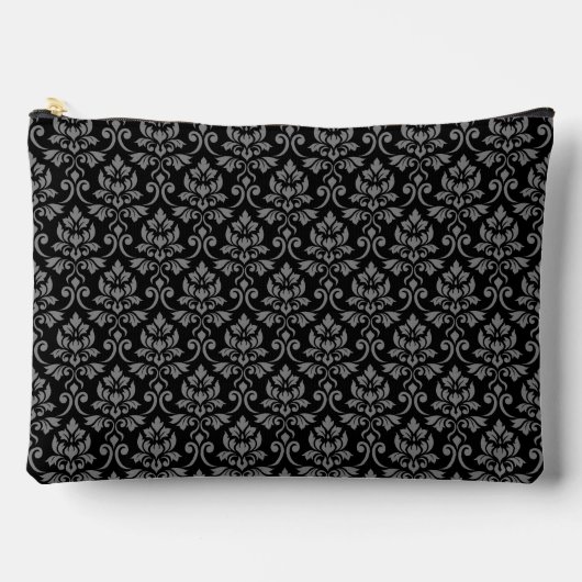 Feuille Damask Pattern Grau auf schwarz Zubehörtasche (Vorderseite)