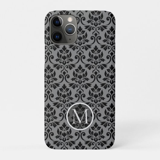 Feuille Damask Ptn Black on Gray (Personalisiert) Case-Mate iPhone Hülle (Rückseite)