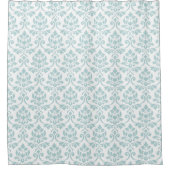 Feuille Damask Rpt Muster Duck Egg Blue auf Weiß Duschvorhang (Vorderseite)