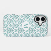 Feuille Damask Teal Muster (benutzerdefiniert) iPhone 16 Hülle (Rückseite (Horizontal))