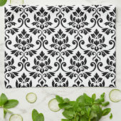 Feuille Damask (v) Muster Schwarz auf Weiß Küchentuch (Gefaltet)