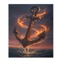 Feurig-rustikaler Anker – Nautische Fantasy-Wandku