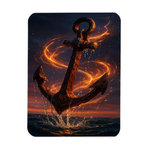 Feurig-rustikaler Anker – Nautische Fantasy-Wandku Magnet