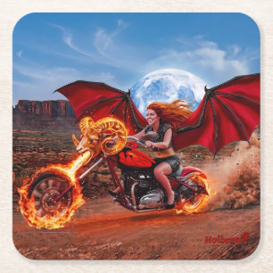 Feurige Foxella Vampir Biker-Braut Rechteckiger Pappuntersetzer