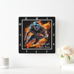 Feurige Fußball-Action Quadratische Wanduhr