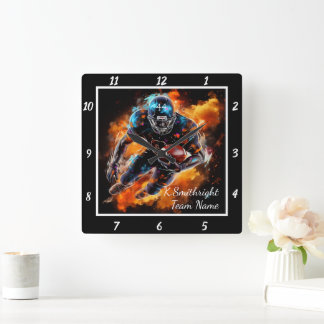 Feurige Fußball-Action Quadratische Wanduhr