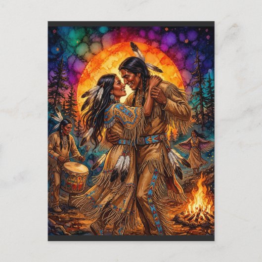 Feurige Leidenschaft: Native American Tänzer Postkarte (Vorderseite)