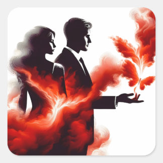 Feurige Leidenschaft Paar Silhouette - Surrealisti Quadratischer Aufkleber