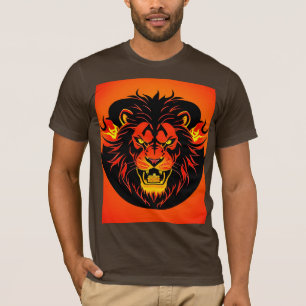 Feurige Löwenillustration umgeben von Flamboyant T-Shirt