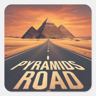 Feurige Pyramidenstraße Ägypten Wüstenkunst Quadratischer Aufkleber