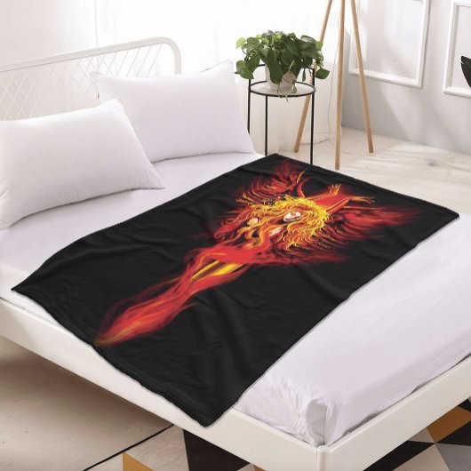 Feurige Rote Fantasy Phönix Frau Schwarz Fleecedecke