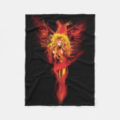 Feurige Rote Fantasy Phönix Frau Schwarz Fleecedecke (Vorderseite)