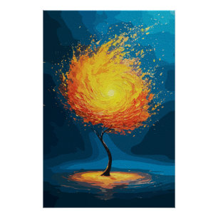 Feuriger Baum des Lebens Abstrakte Naturwandkuns Poster