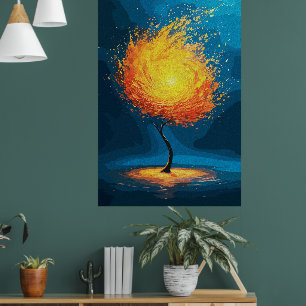 Feuriger Baum des Lebens Abstrakte Naturwandkuns Poster