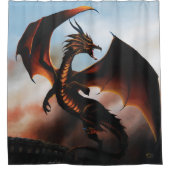 Feuriger Bernstein-Drache Fantasy Duschvorhang (Vorderseite)