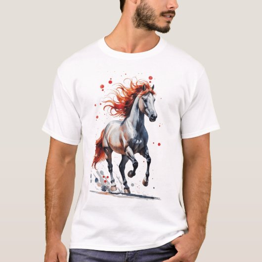 Feuriger Geist - Majestätisches Pferd Wasserfarben T-Shirt (Vorderseite)