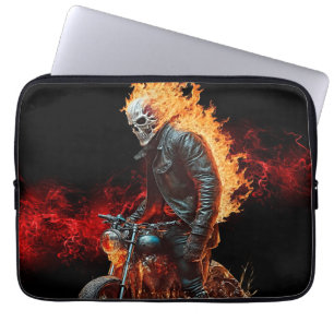 Feuriger Ghost Rider Laptop Sleeve Flammendes Moto