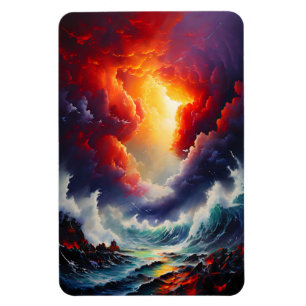 Feuriger Himmel und tosende See – Dynamische Meere Magnet