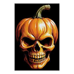 Feuriger Kürbisschädel für Halloween Poster