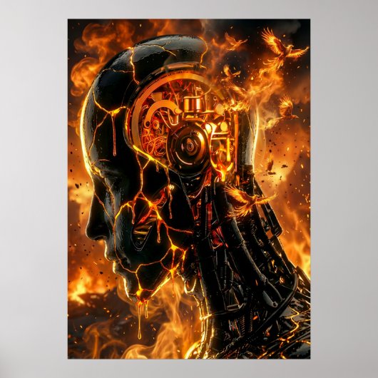 Feuriger Kybernetischer Phönix Zerschmetterter Rob Poster (Vorne)