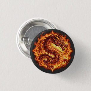 Feuriger Oranger Drachen Feuer Flammen Geschenk fü Button