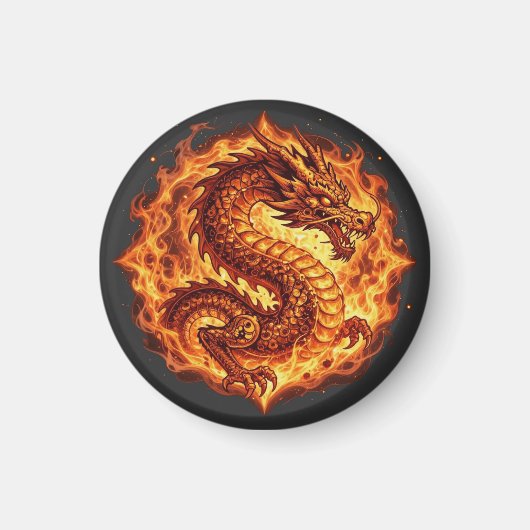 Feuriger Oranger Drachen Feuer Flammen Geschenk fü Magnet (Vorne)
