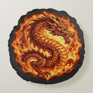 Feuriger Oranger Drachen Feuer Flammen Geschenk fü Rundes Kissen