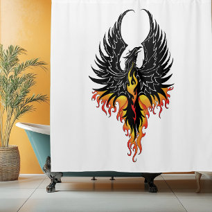 Feuriger Phönix aufsteigende Feuer Vogel schwarze Duschvorhang