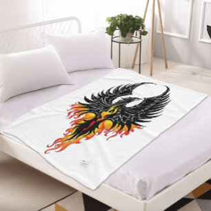 Feuriger Phönix aufsteigende Feuer Vogel schwarze Fleecedecke