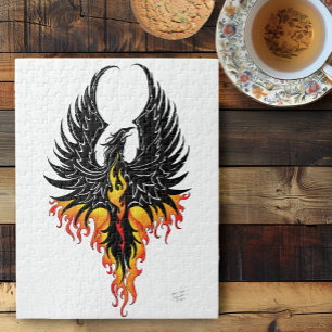 Feuriger Phönix aufsteigende Feuer Vogel schwarze Puzzle