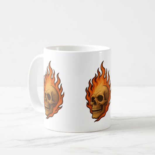 Feuriger Schädel - Fette Halloween-Energie Kaffeetasse (Vorderseite Links)