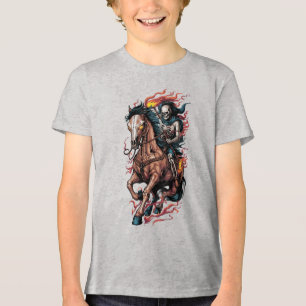 Feuriger Skelettreiter auf galoppierendem Pferd Tri-Blend Shirt