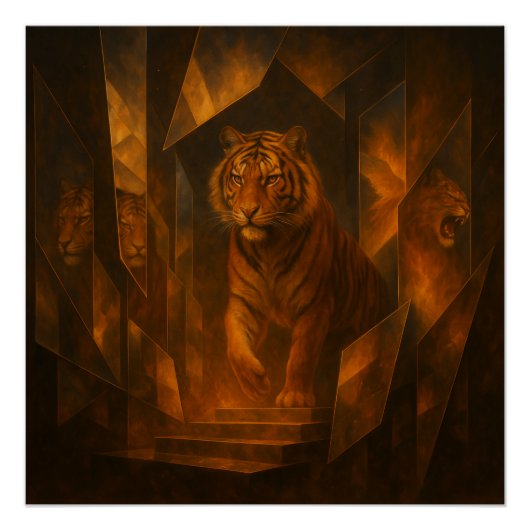 Feuriger Tiger in einem Labyrinth aus zerbrochenen Poster (Vorderseite)