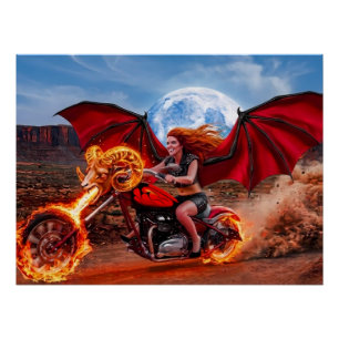 Feuriger Vampir-Fuchs Foxella Biker-Braut Poster