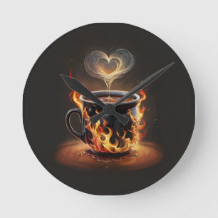 Feuriger Weihnachtskaffee mit Herzklopfkunst Runde Wanduhr