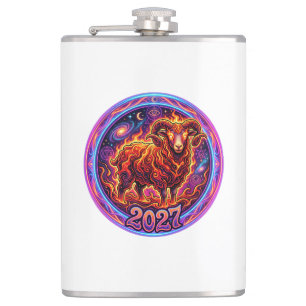 Feuriger Widder-Zodiak-Widder 2027 Flachmann