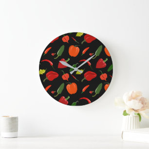 Feuriges Chili-Pfeffer-Hausdekor Große Wanduhr