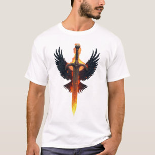 Feuriges geflügeltes Schwert-Emblem T-Shirt