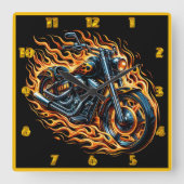 Feuriges Motorrad bei Sonnenuntergang in Bewegung Quadratische Wanduhr (Vorderseite)