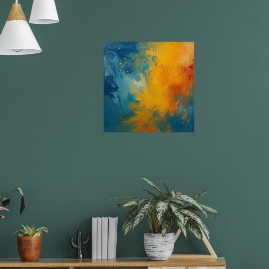 Feuriges Orange & Blau Impasto Abstract Art Poster (Wohnzimmer 1)