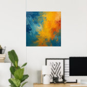 Feuriges Orange & Blau Impasto Abstract Art Poster (Heimbüro)