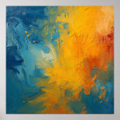Feuriges Orange & Blau Impasto Abstract Art Poster (Vorne)