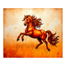 Feuriges Pferd springt, Orange Gold, Künstlerische
