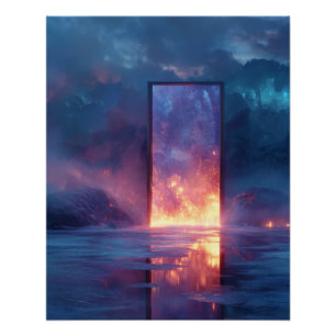 Feuriges Portal, gespiegelt in kosmischer Stille Poster