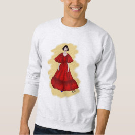 Feuriges rotes Kleid mit minimalistischer gelber G Sweatshirt