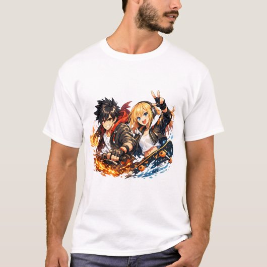 Feuriges Wave Duo Skate-Abenteuer T-Shirt (Vorderseite)
