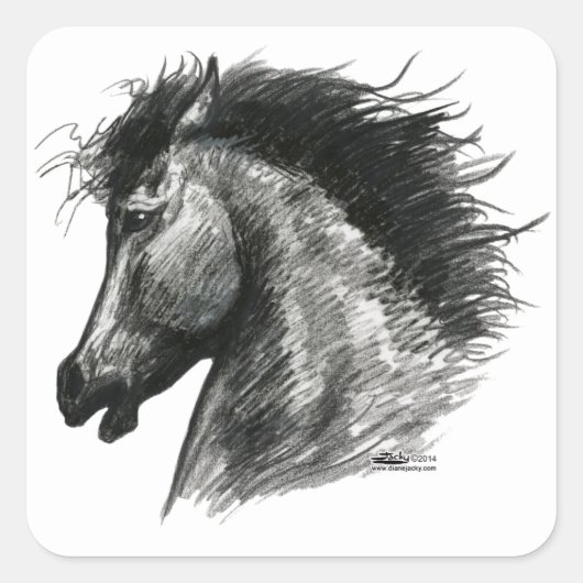Feuriges Wildpferd Quadratischer Aufkleber (Vorderseite)